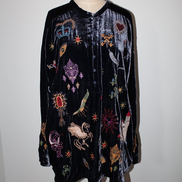NWT Johnny Was Biya JWLA Workshop Embroidered Velvet Belina Tunic Sybill Top XL - Picture 1 of 5